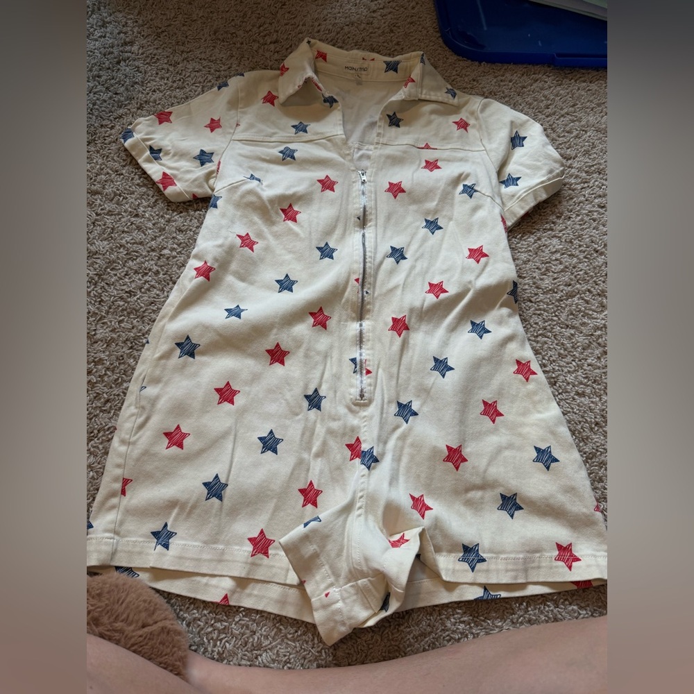 Main Strip Cream Romper with Star Accents